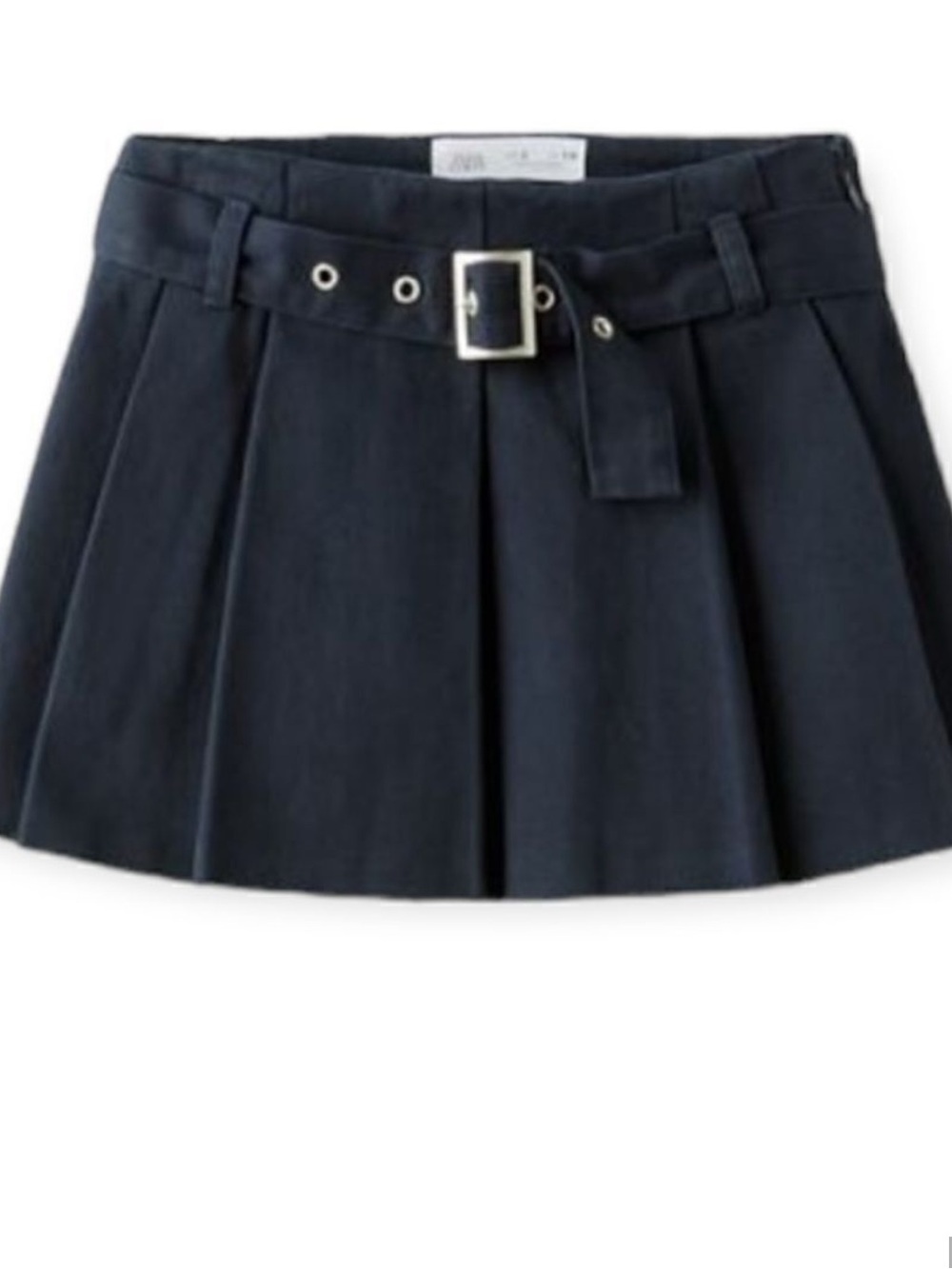 NWOT Zara Navy Box-Pleat Mini Skirt with Buckle Belt